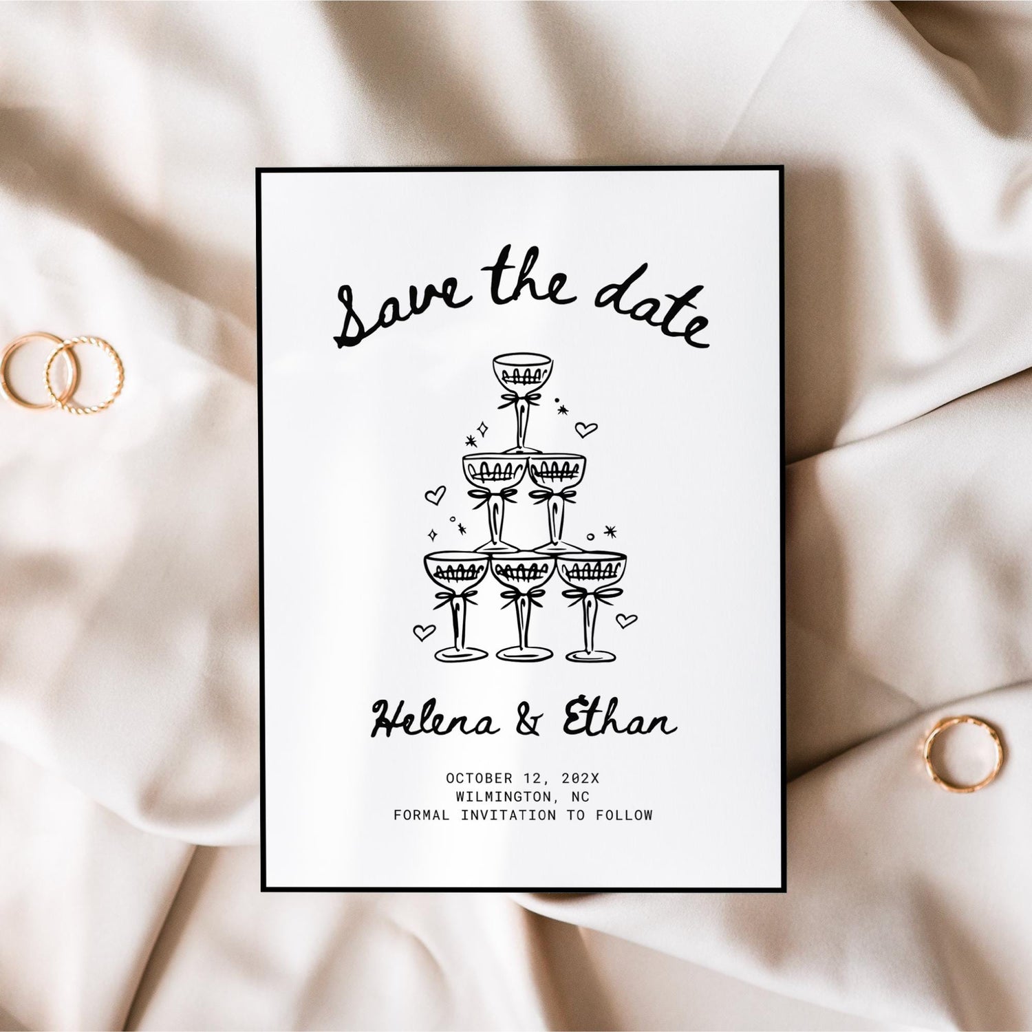 Hand-Drawn Wedding Save the Date Template – Whimsical Printable Canva Invitation