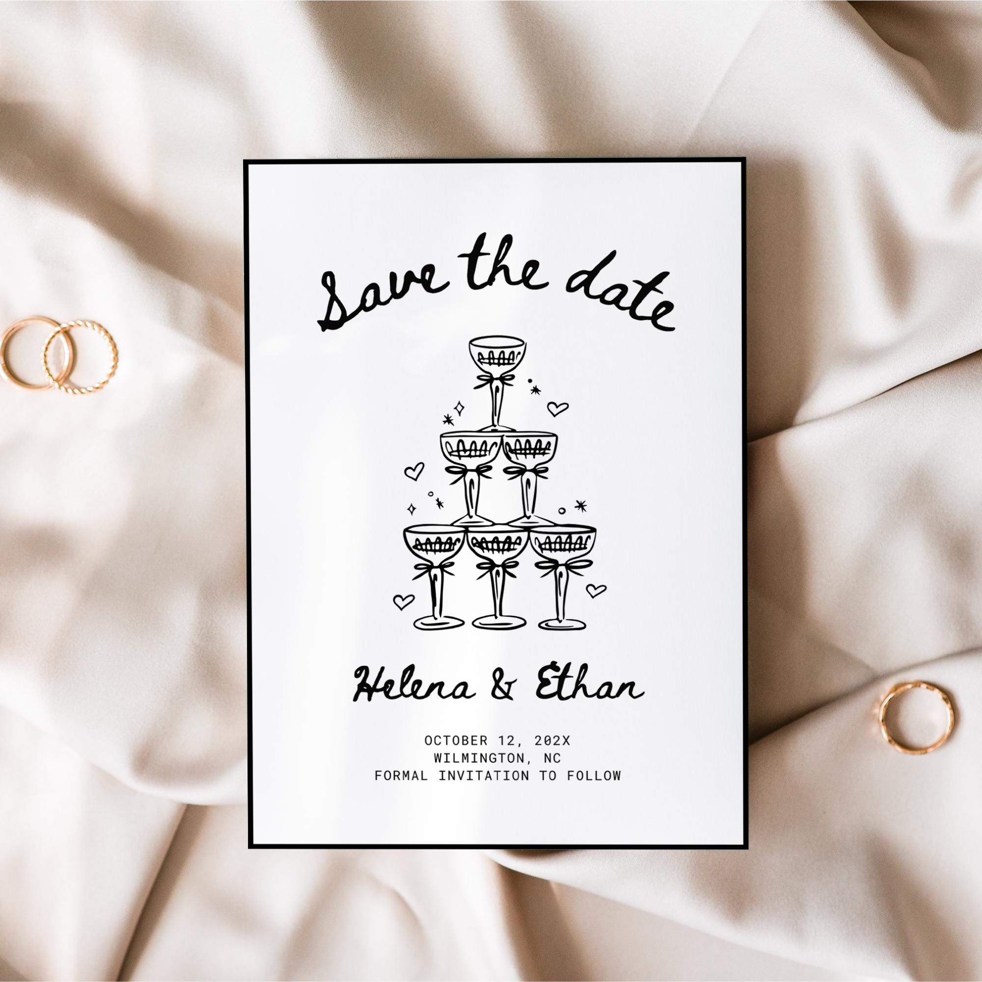 Hand-Drawn Wedding Save the Date Template – Whimsical Printable Canva Invitation