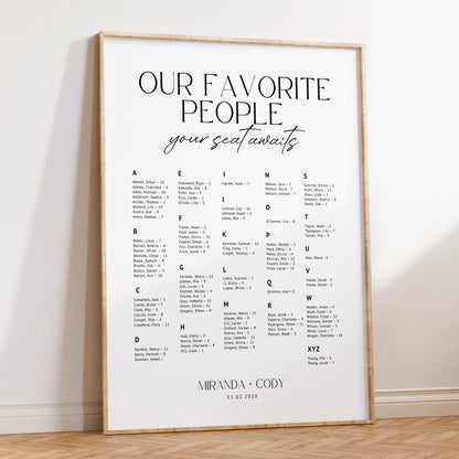 Minimalist Alphabetical Wedding Seating Chart – Modern Editable Canva Sign Template