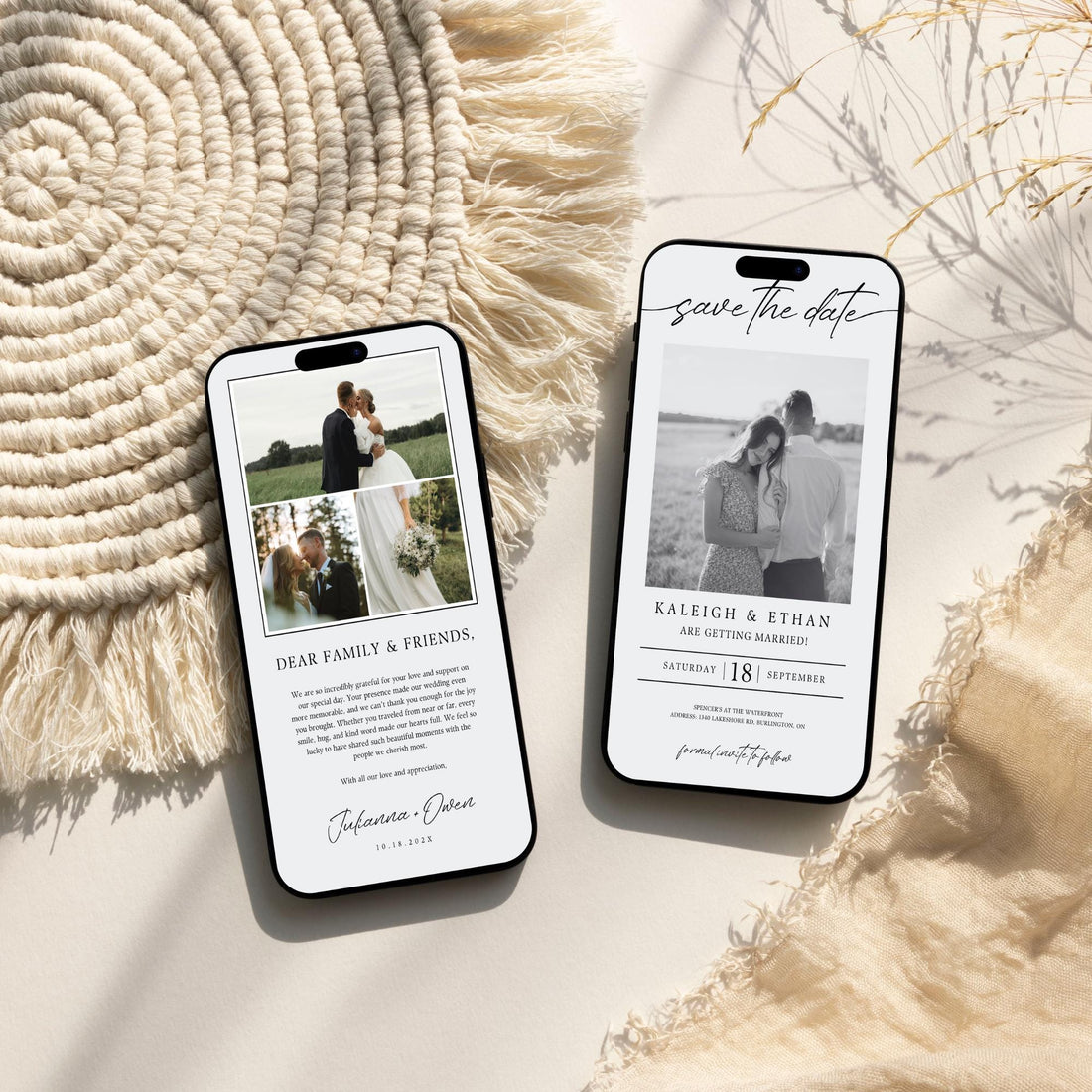 Save The Date Digital Evite Template, Digital Invite, Modern Minimalist Digital Invitation, Electronic Wedding Thank You Card Canva DIY