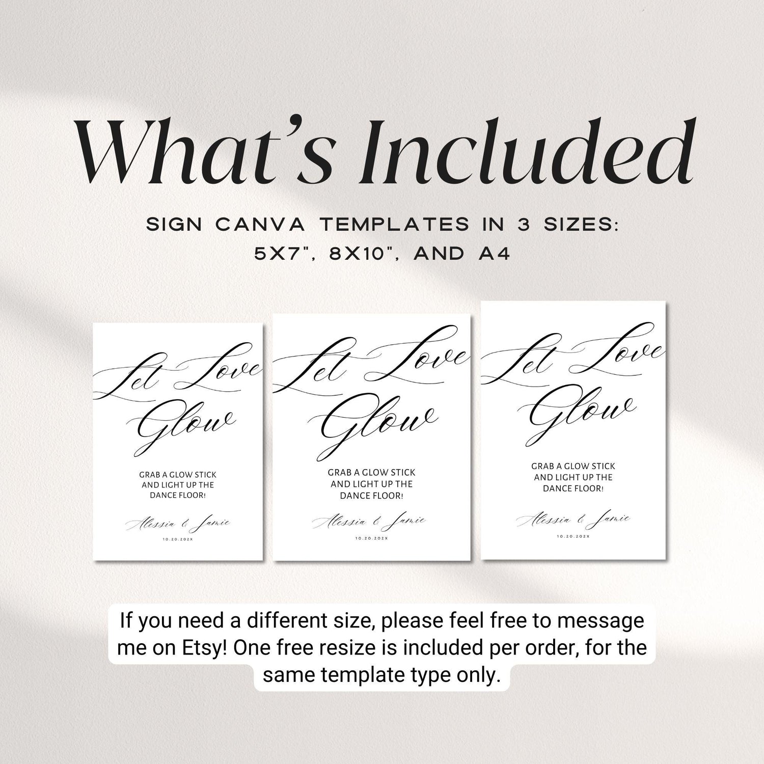 Minimal Let Love Glow Wedding Sign – Modern Glow Stick Reception Sign Canva Template