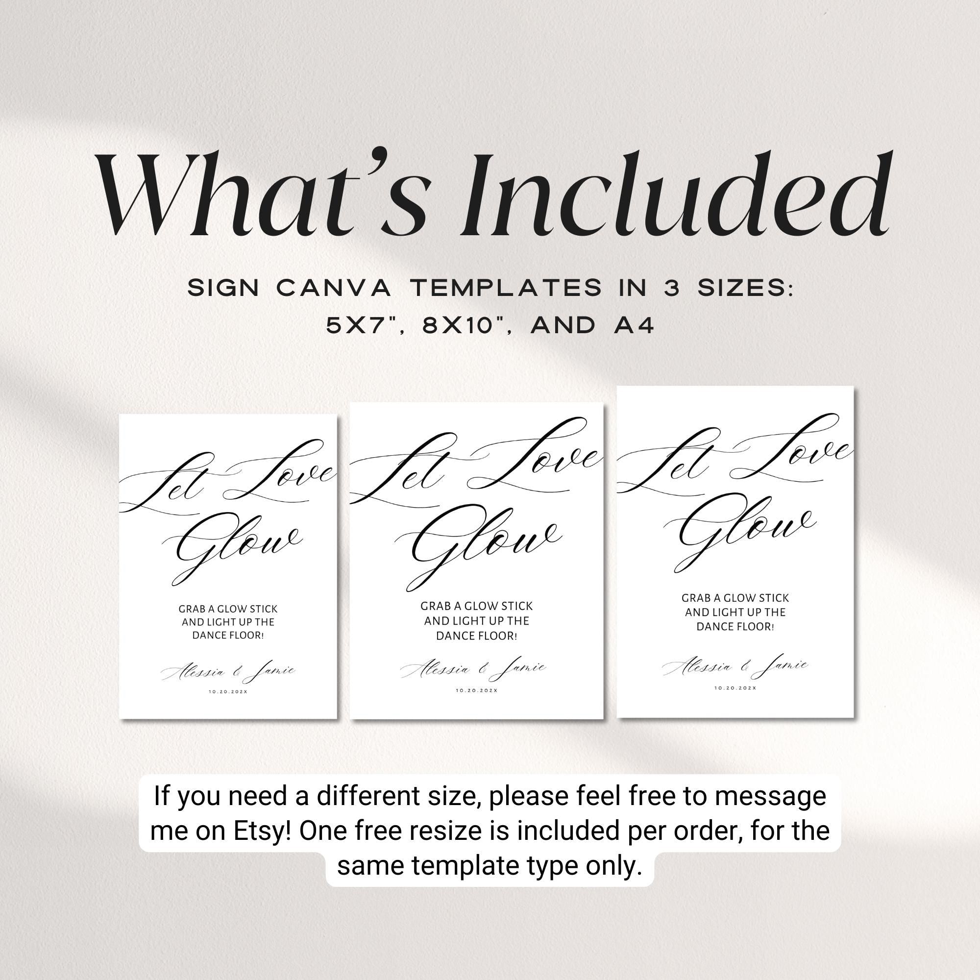 Minimal Let Love Glow Wedding Sign – Modern Glow Stick Reception Sign Canva Template