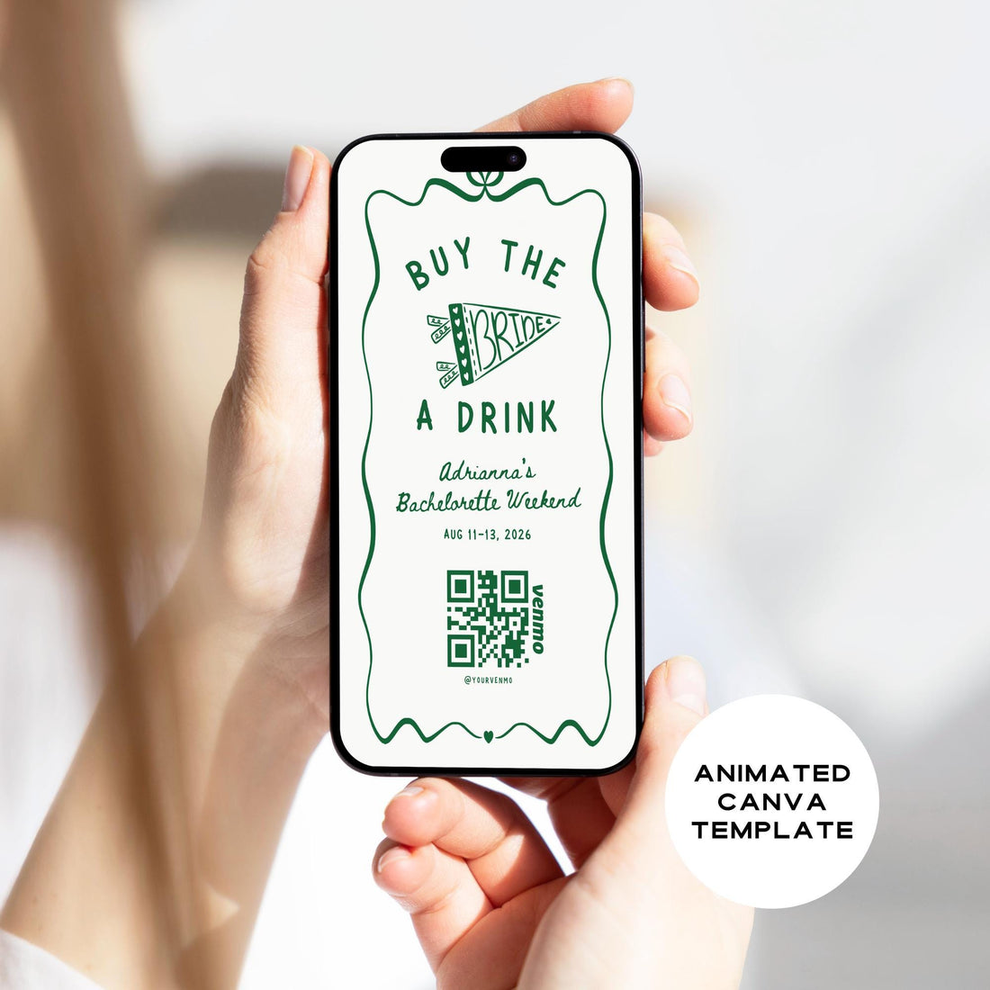 Buy the Bride a Drink Instagram Story – Venmo QR Camp Bachelorette Canva Template