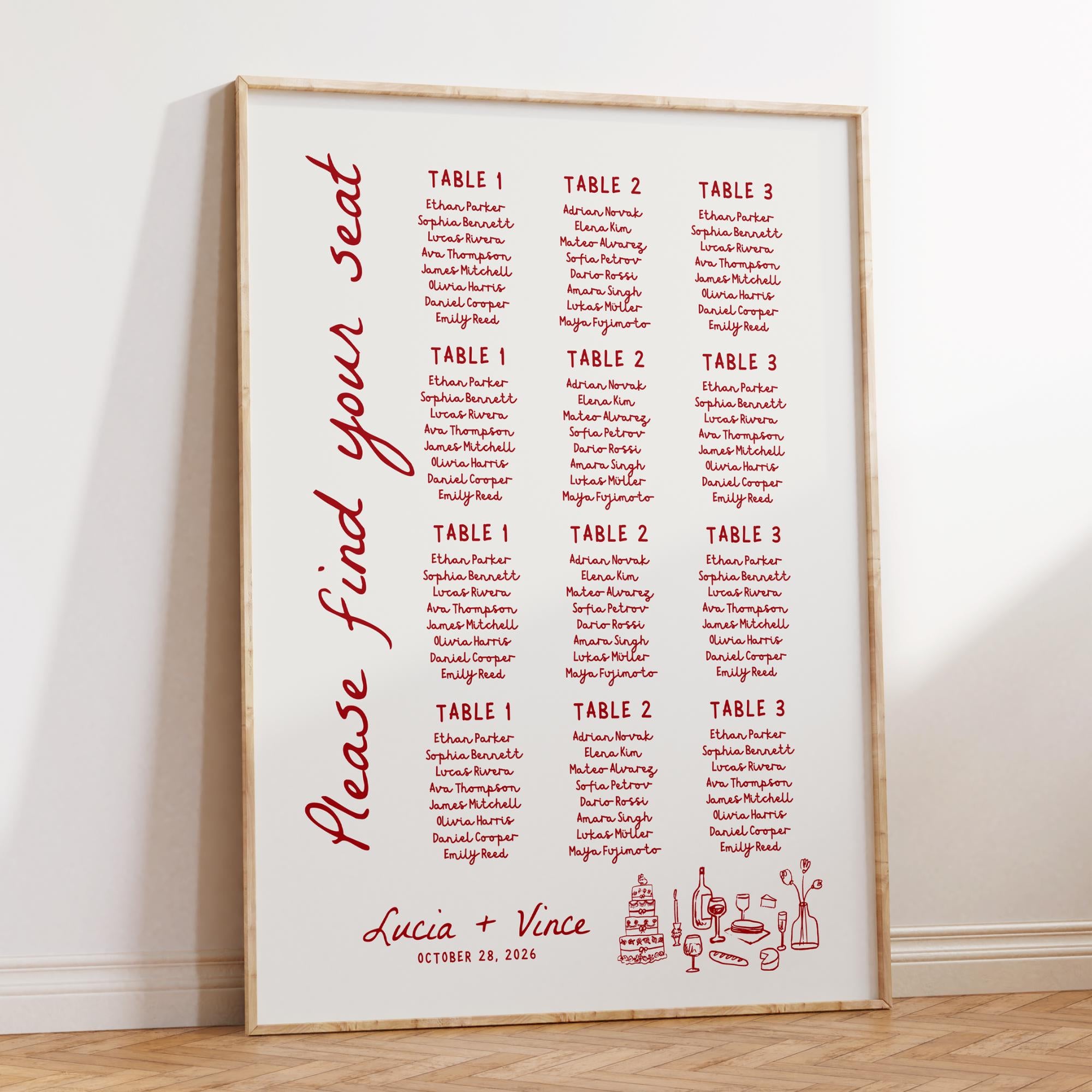 That’s Amore Wedding Seating Chart – Editable Canva Template with Hand-Drawn Whimsical Italian Design