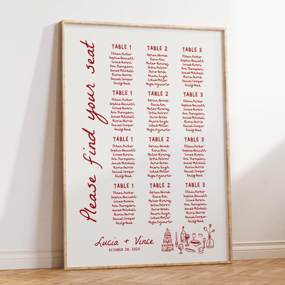 That’s Amore Wedding Seating Chart – Editable Canva Template with Hand-Drawn Whimsical Italian Design
