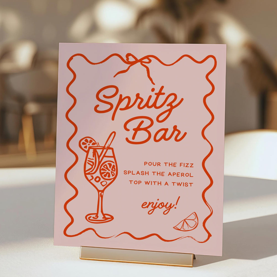 Spritz Bar Sign Template – Aperol Spritz Party Sign, Summer Wedding &amp; Bachelorette Bar Decor – Editable Canva Printable