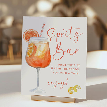 Aperol Spritz Bar Sign – Editable Watercolor Canva Template for Wedding or Shower