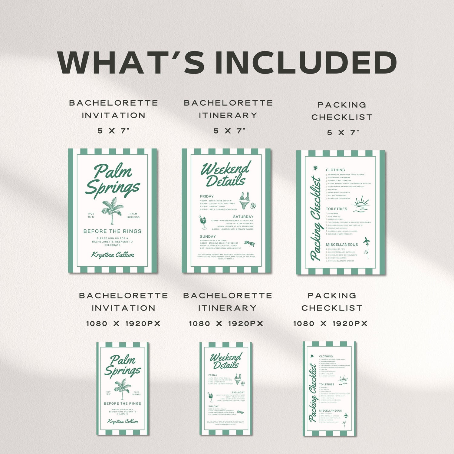 Palm Springs Bachelorette Invitation, Itinerary &amp; Travel Checklist Template, Bride To Be Party Set, Editable Canva Templates, DIY Weekend Invite