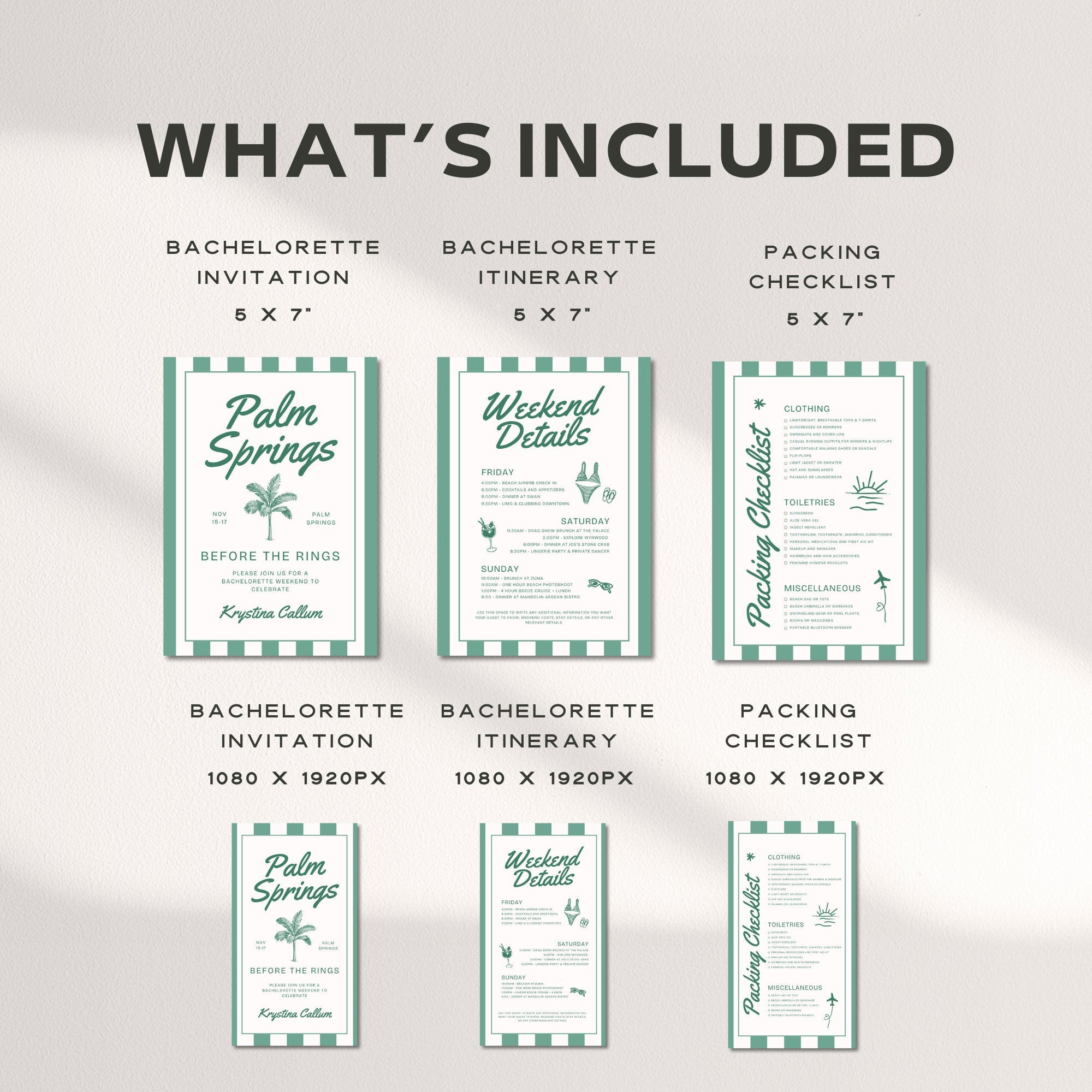 Palm Springs Bachelorette Invitation, Itinerary &amp; Travel Checklist Template, Bride To Be Party Set, Editable Canva Templates, DIY Weekend Invite