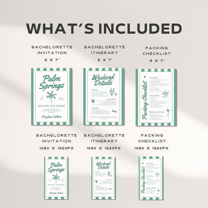 Palm Springs Bachelorette Invitation, Itinerary &amp; Travel Checklist Template, Bride To Be Party Set, Editable Canva Templates, DIY Weekend Invite