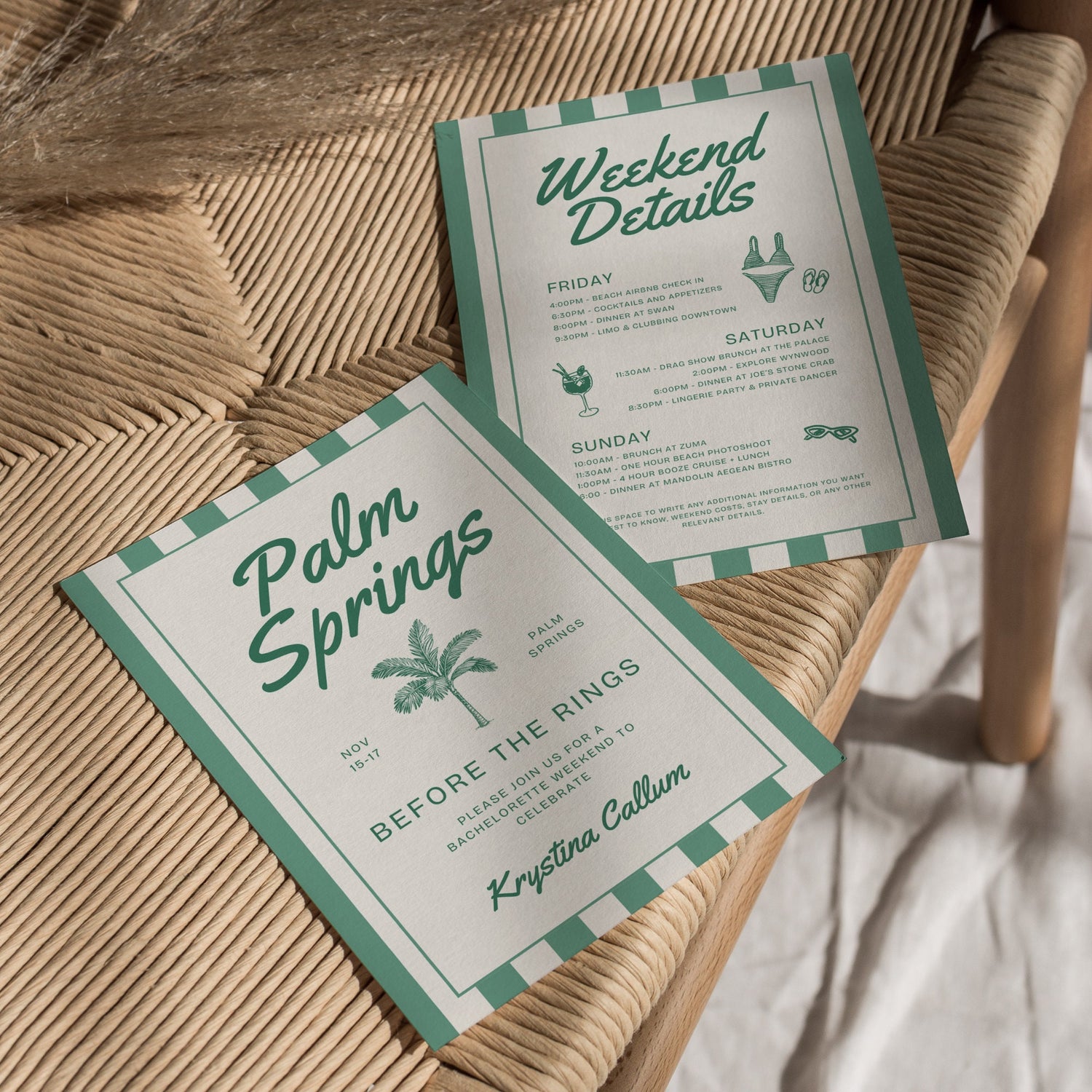 Palm Springs Bachelorette Invitation, Itinerary &amp; Travel Checklist Template, Bride To Be Party Set, Editable Canva Templates, DIY Weekend Invite