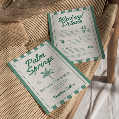 Palm Springs Bachelorette Invitation, Itinerary &amp; Travel Checklist Template, Bride To Be Party Set, Editable Canva Templates, DIY Weekend Invite