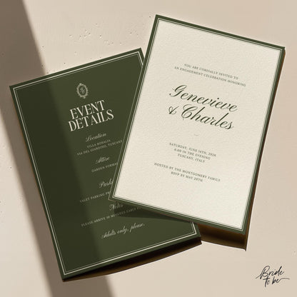 Olive Green Engagement Party Invitation – Old Money Estate Canva Template