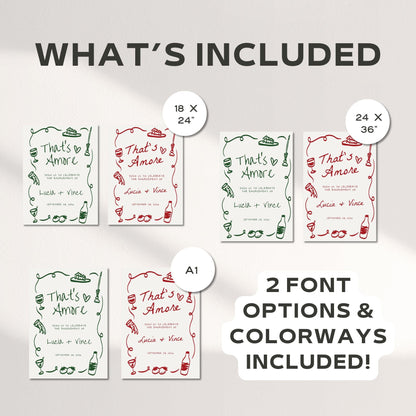 Hand Drawn “That’s Amore” Engagement Party Welcome Sign – Italian Theme Engagement Sign Canva Template