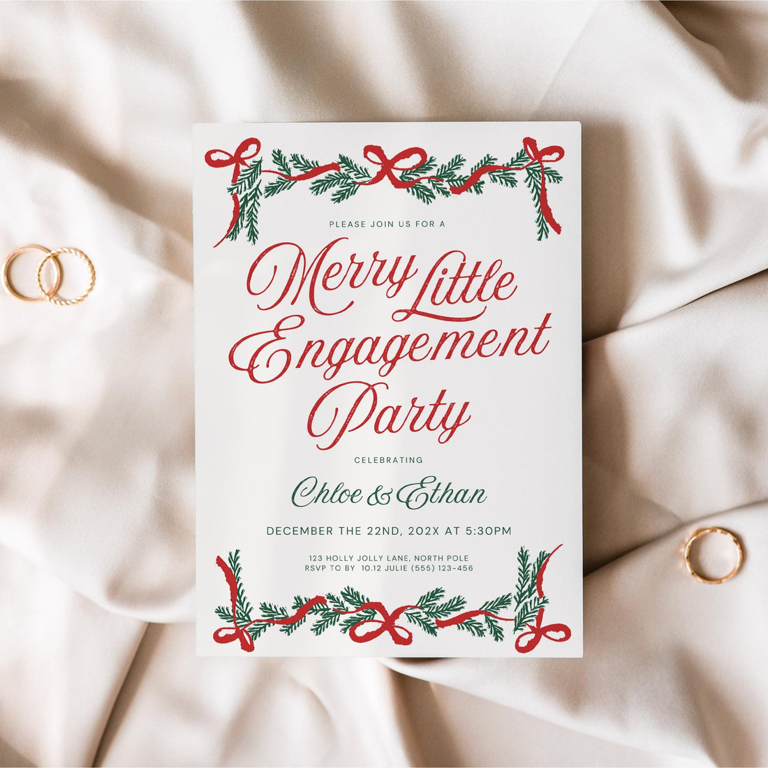 Christmas Engagement Party Invitation Template – Merry Little Engagement Digital Canva DIY