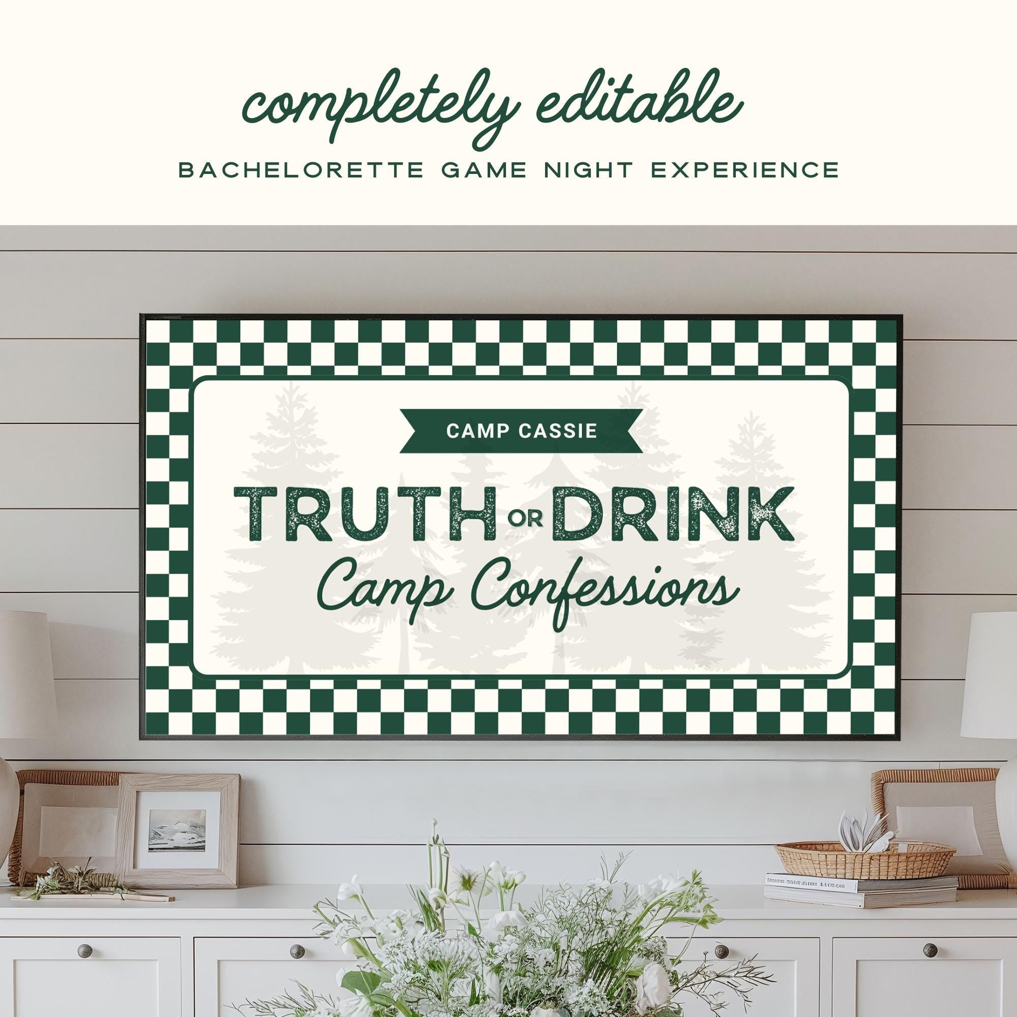 Camp Bach Truth or Drink Bachelorette Party Game – Editable Canva Presentation