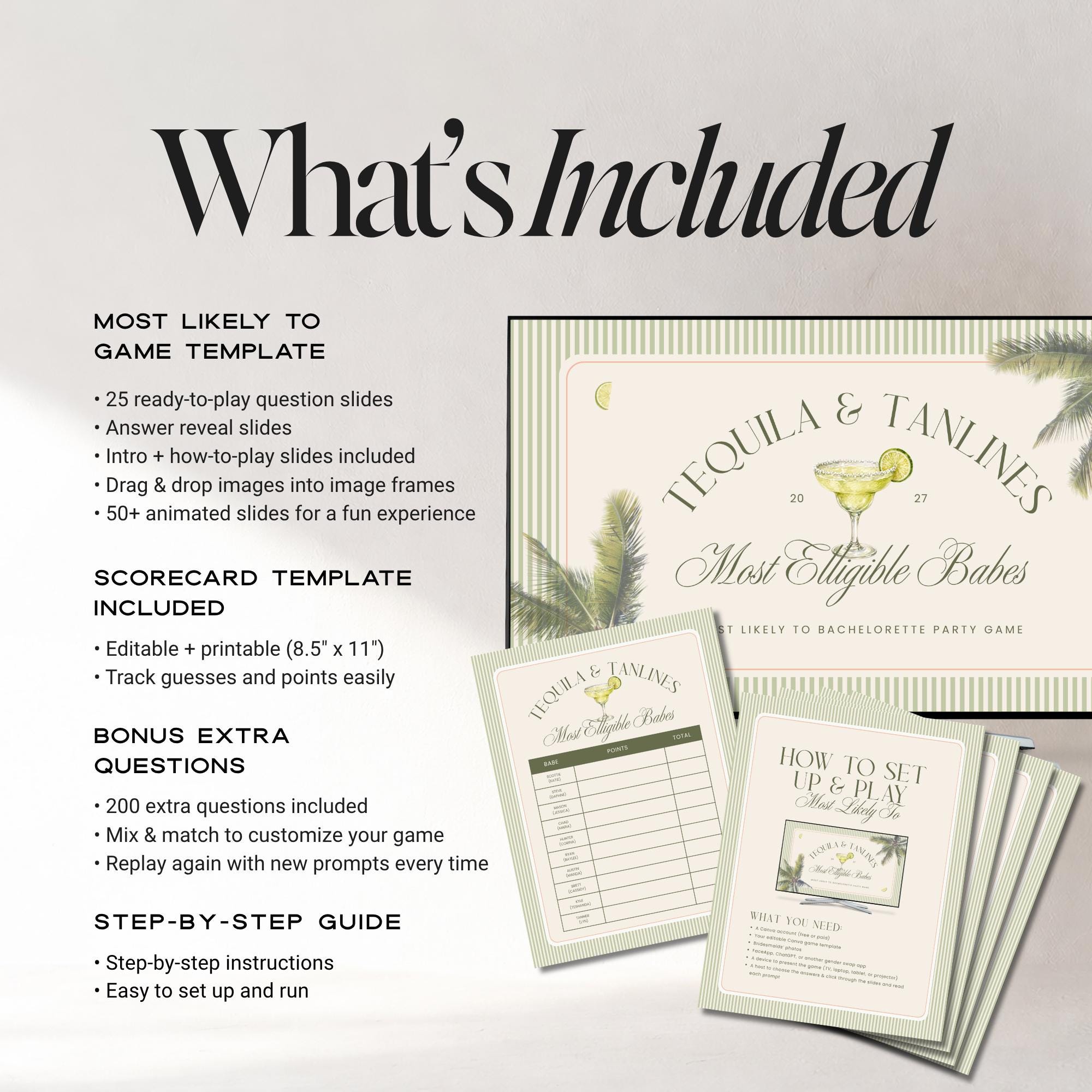 Tequila &amp; Tanlines Most Likely To Game | Animated Canva Bachelorette Game