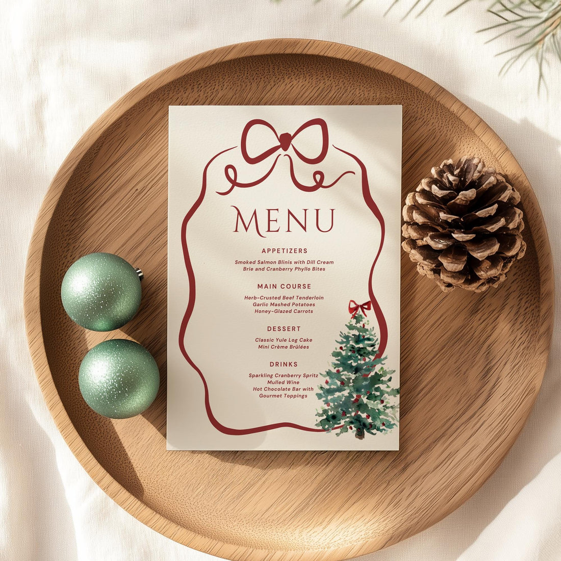 Christmas Engagement Party Menu – Whimsical Winter Wedding Menu Canva Template