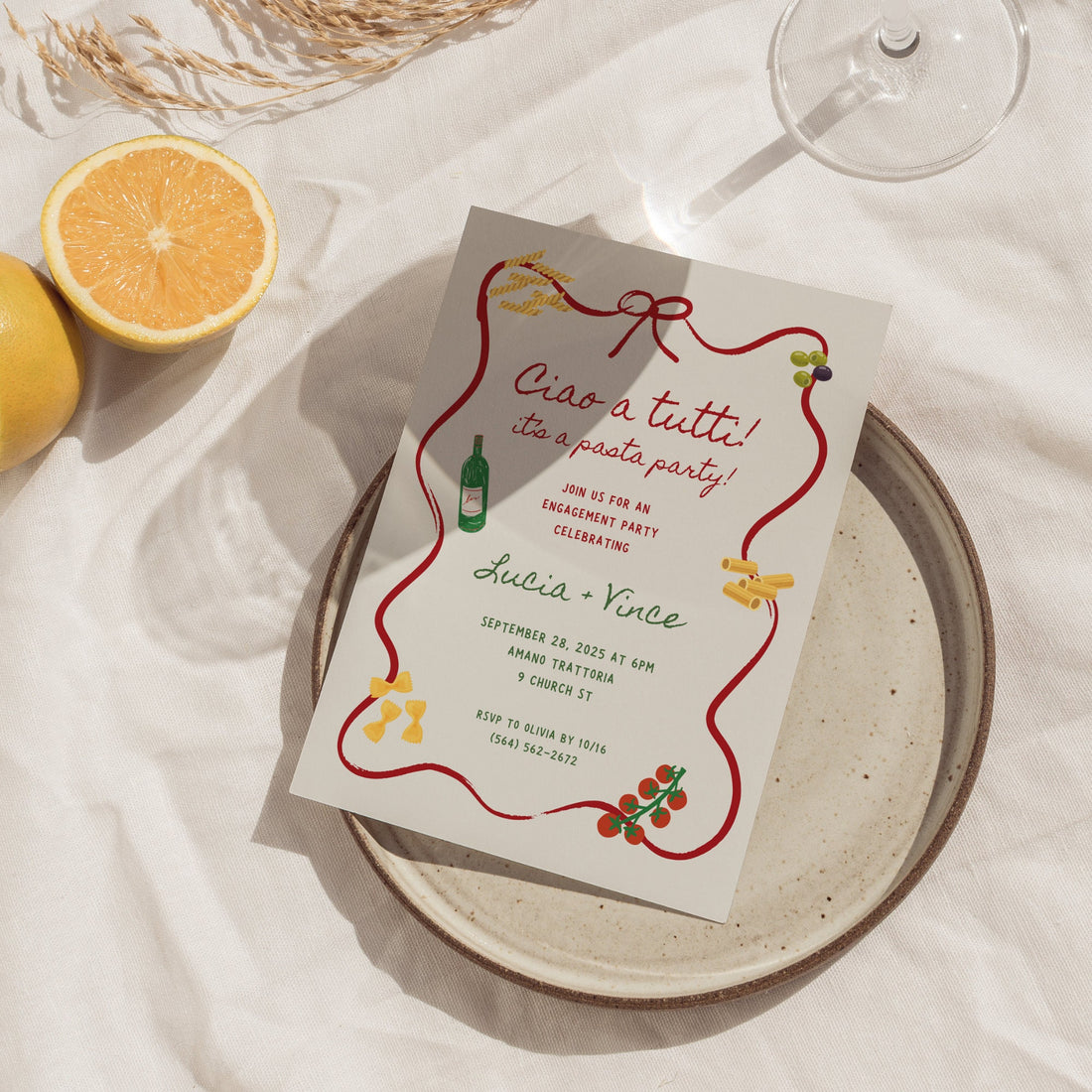 Italian Pasta Engagement Party Invitation – Let’s Celebrate Editable Canva Template