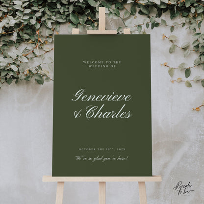 Old Money Olive Green Wedding Welcome Sign – Classic Estate Canva Template