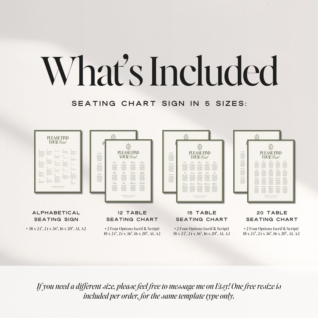Old Money Olive Green Seating Chart Template – Elegant Wedding Seating Sign – Editable Canva Layouts