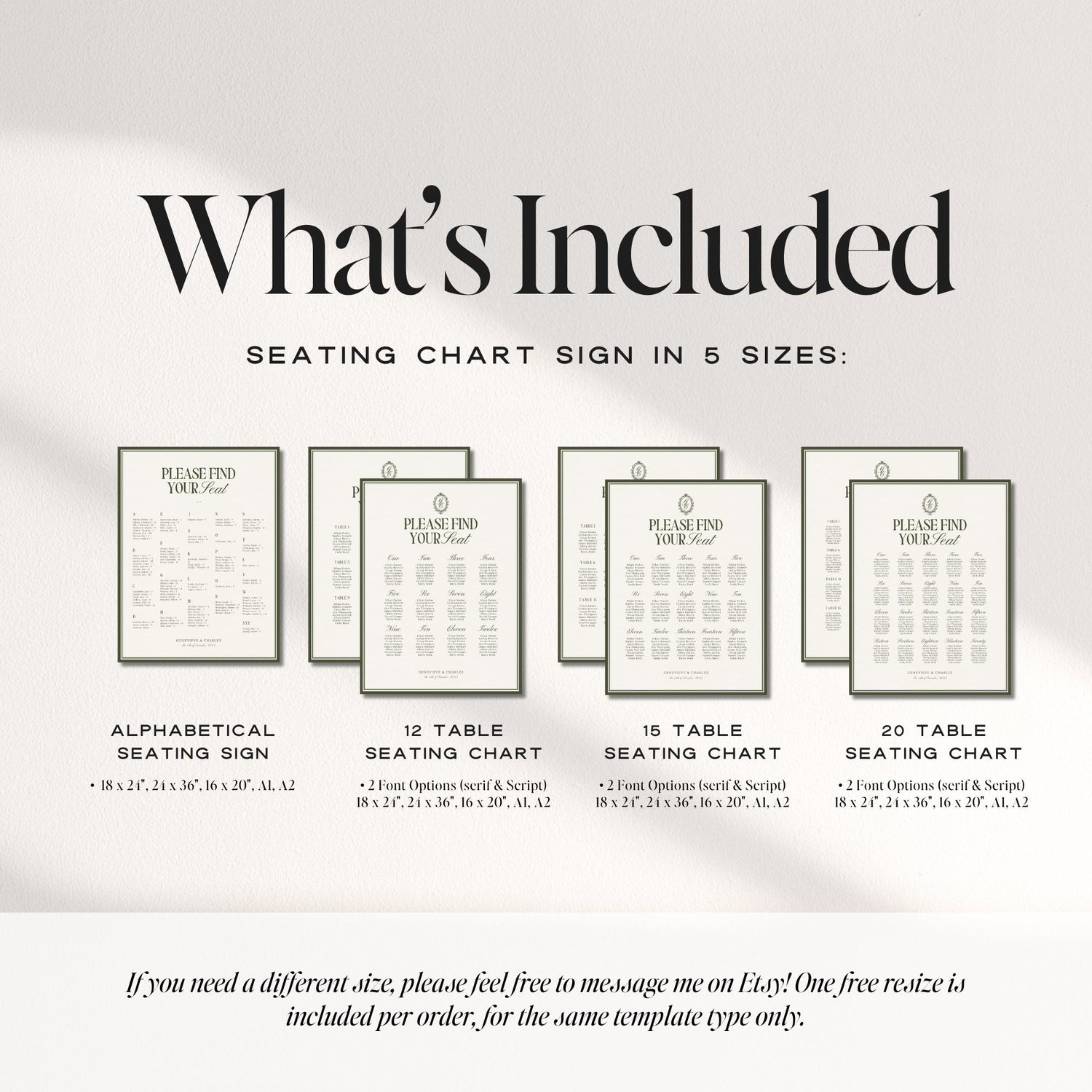 Old Money Olive Green Seating Chart Template – Elegant Wedding Seating Sign – Editable Canva Layouts
