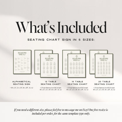 Old Money Olive Green Seating Chart Template – Elegant Wedding Seating Sign – Editable Canva Layouts