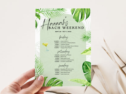 Tulum Bachelorette Itinerary Template – Tropical Weekend Schedule &amp; Invitation Canva