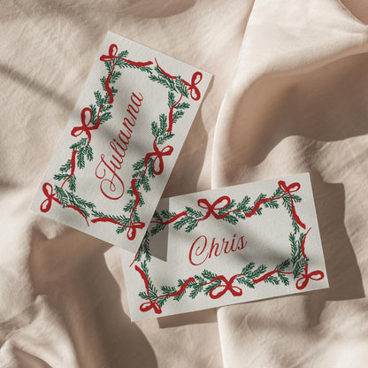 Christmas Engagement Party Place Cards – Editable Holiday Wedding Name Cards, Personalized Table Cards Template (Canva)
