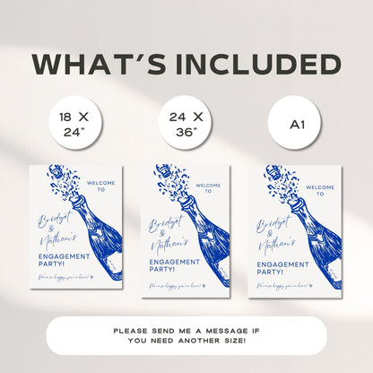 Champagne Engagement Party Sign | Engagement Party Decorations | Minimal Hand-Drawn Welcome Sign | DIY Wedding Sign Template