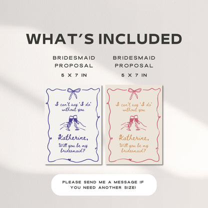 Hand-Drawn Bridesmaid Proposal Card Template – Whimsical “Will You Be My Bridesmaid?” Canva Design