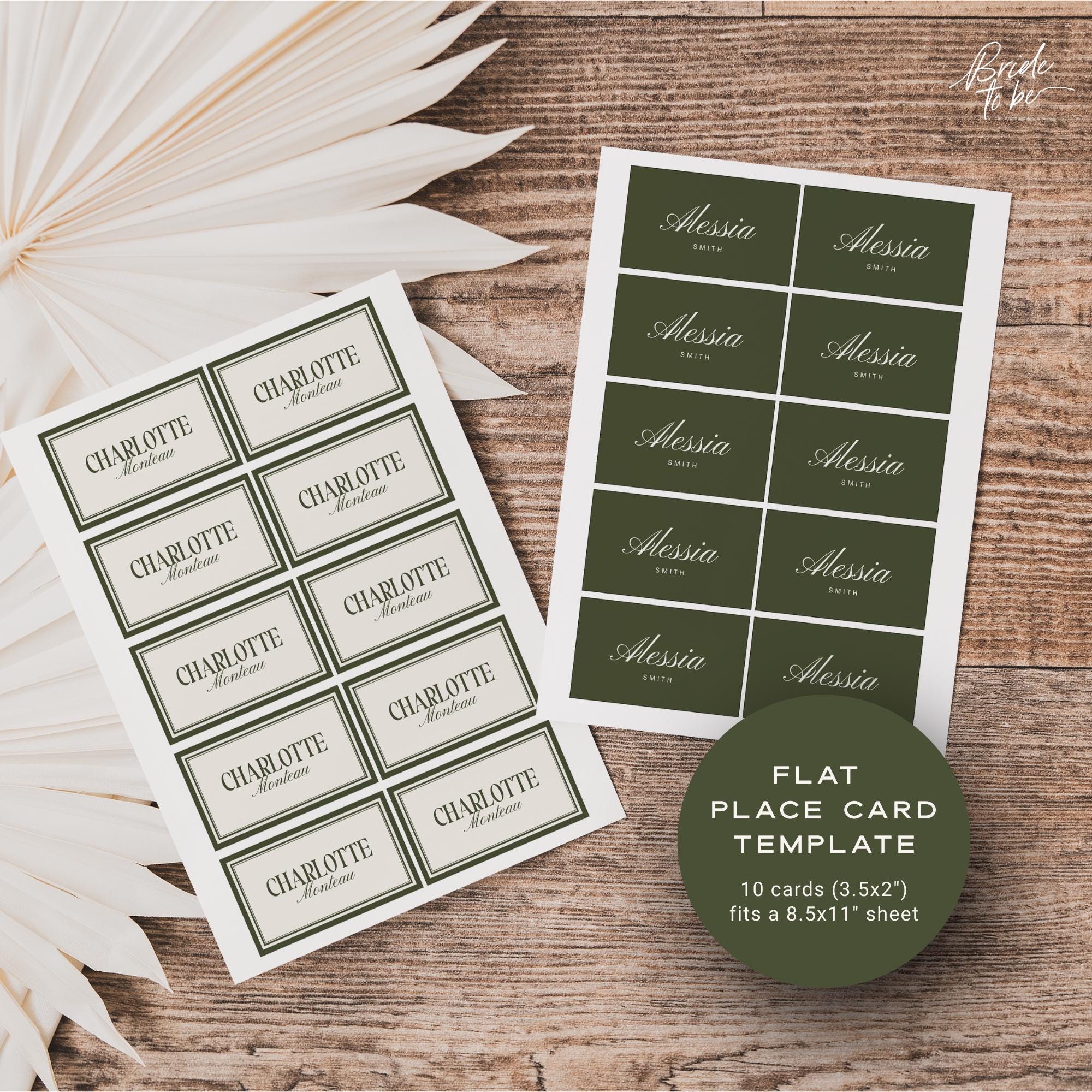 Olive Green Old Money Place Cards – Luxury Flat &amp; Folded Canva Templates