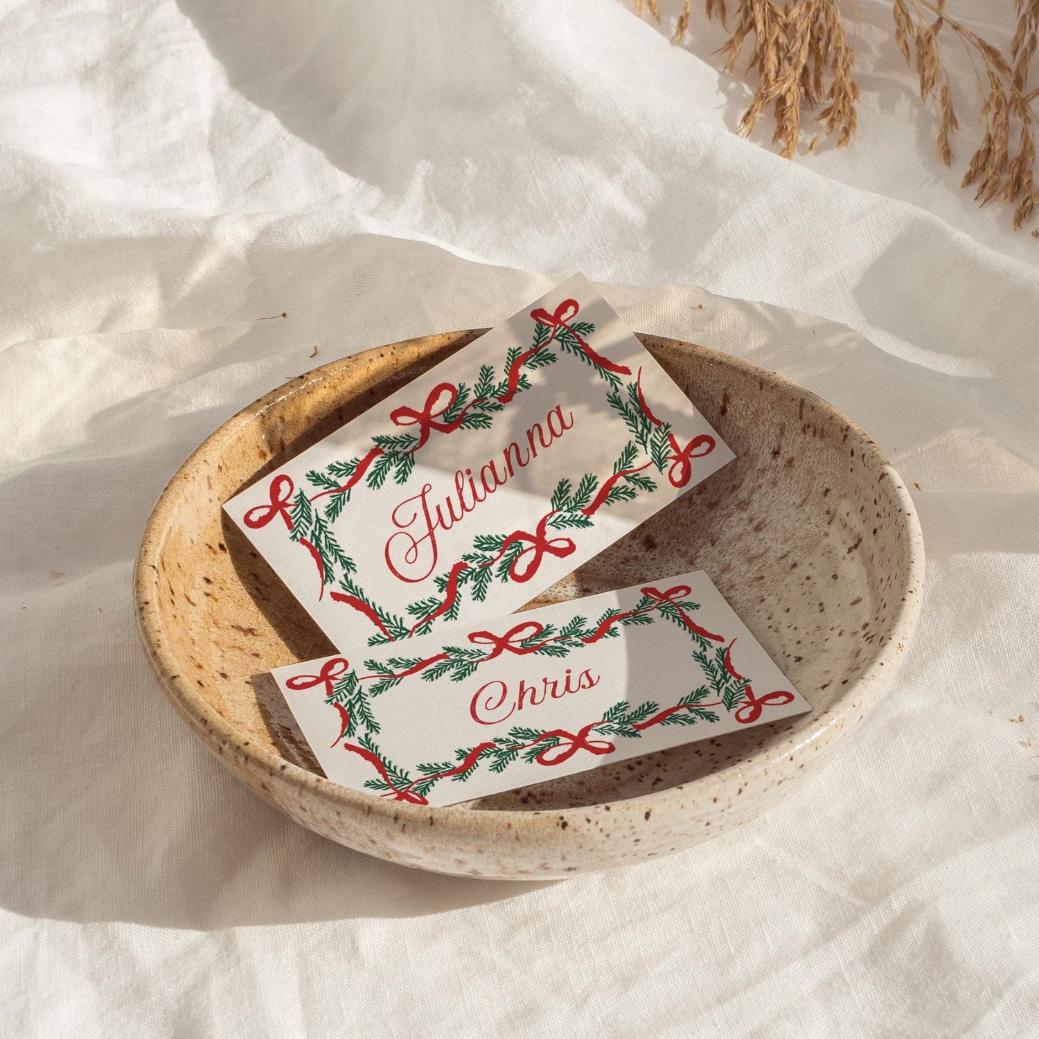 Christmas Engagement Party Place Cards – Editable Holiday Wedding Name Cards, Personalized Table Cards Template (Canva)