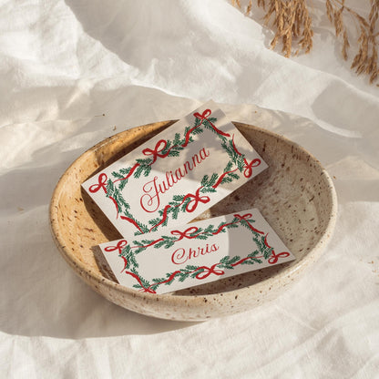 Christmas Engagement Party Place Cards – Editable Holiday Wedding Name Cards, Personalized Table Cards Template (Canva)