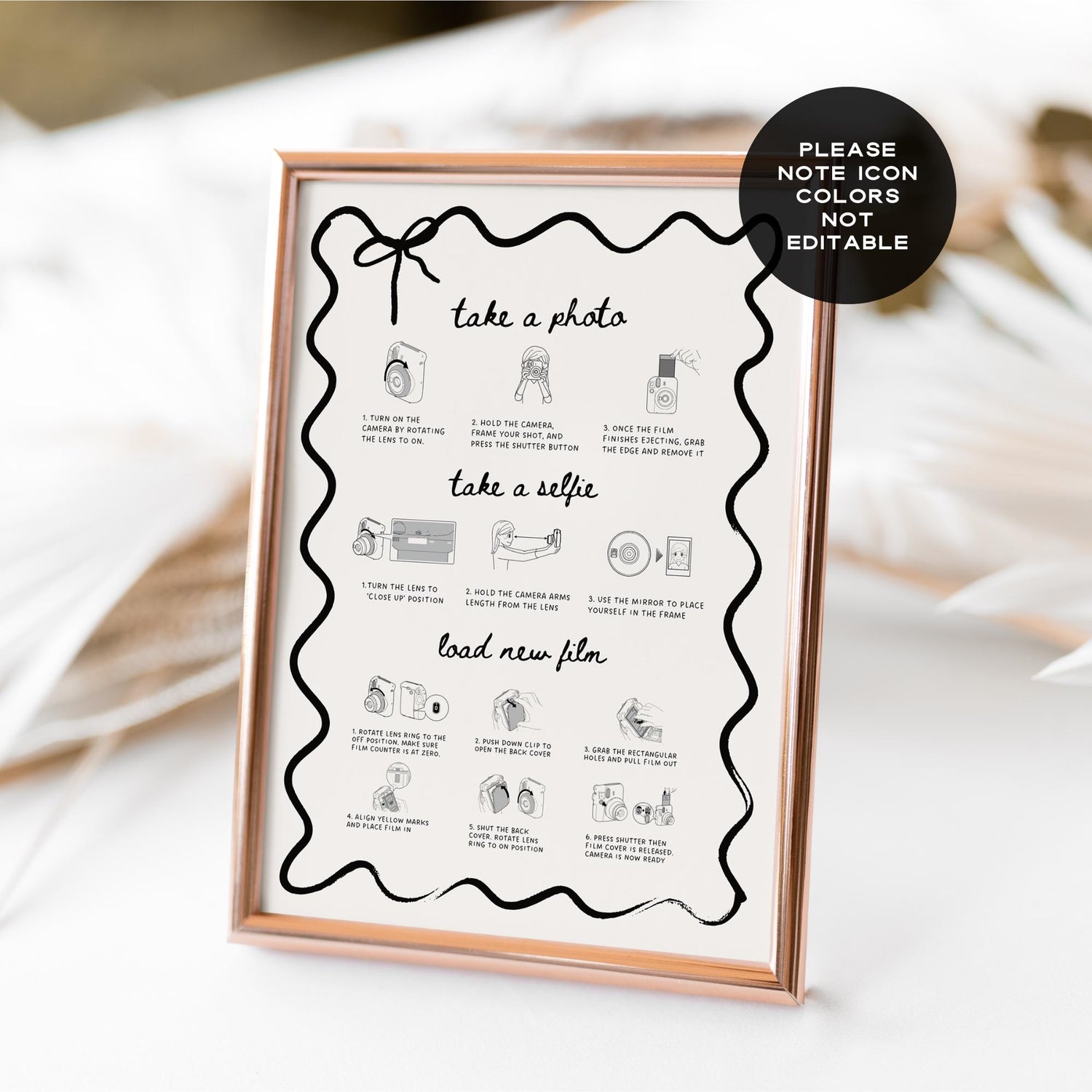Instax Mini 12 Instructions Sign – Whimsical Polaroid Photo Guest Book Canva Template