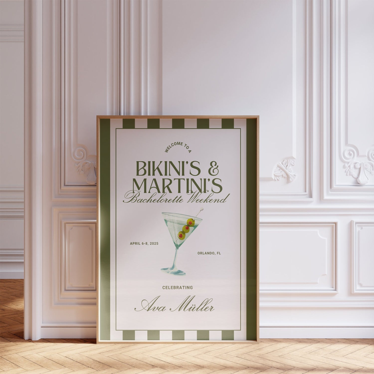 Bikinis and Martinis Bachelorette Welcome Sign - Editable Canva Template