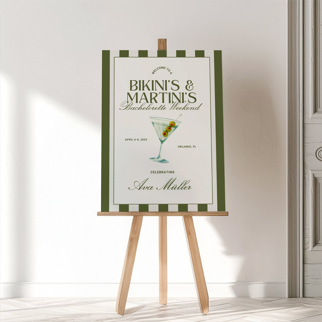 Bikinis and Martinis Bachelorette Welcome Sign - Editable Canva Template