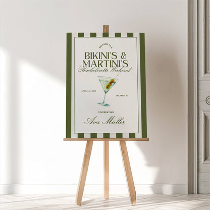 Bikinis and Martinis Bachelorette Welcome Sign - Editable Canva Template