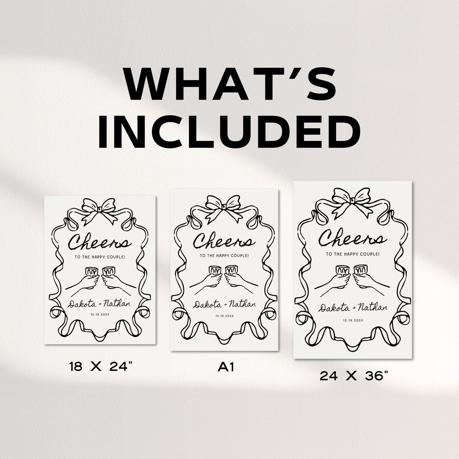 Whimsical Engagement Party Welcome Sign – Editable Canva Template with Bow Illustration