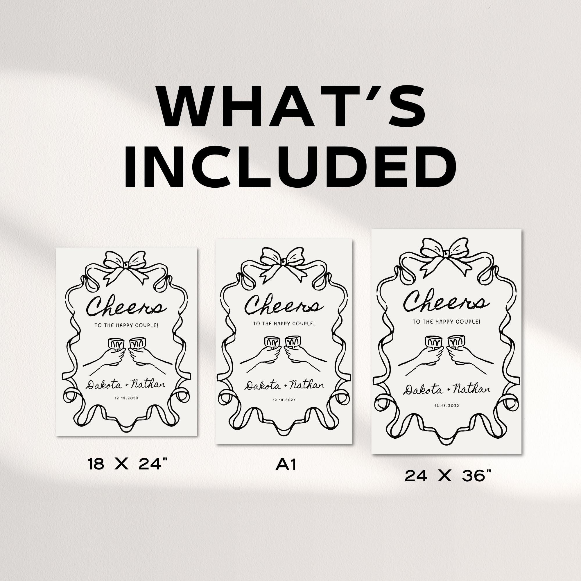 Whimsical Engagement Party Welcome Sign – Editable Canva Template with Bow Illustration