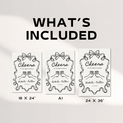Whimsical Engagement Party Welcome Sign – Editable Canva Template with Bow Illustration