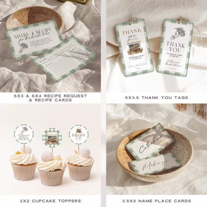 Fresh Off The Market Bridal Shower Template Bundle, Farmers Market Bridal Shower Games, Engagement Party Decor, Green Plaid Editable Canva Templates