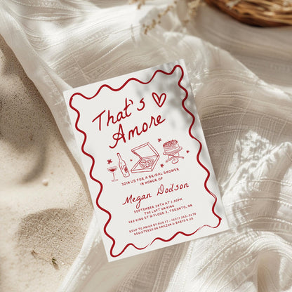 Wavy That’s Amore Bridal Shower Invitation – Editable Canva Template with Whimsical Hand-Drawn Italian Theme