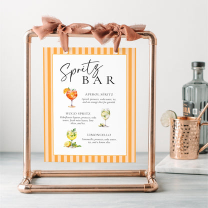Watercolor Spritz Bar Sign Template – Aperol, Limoncello &amp; Hugo Spritz Recipes – Editable Canva Wedding &amp; Party Sign