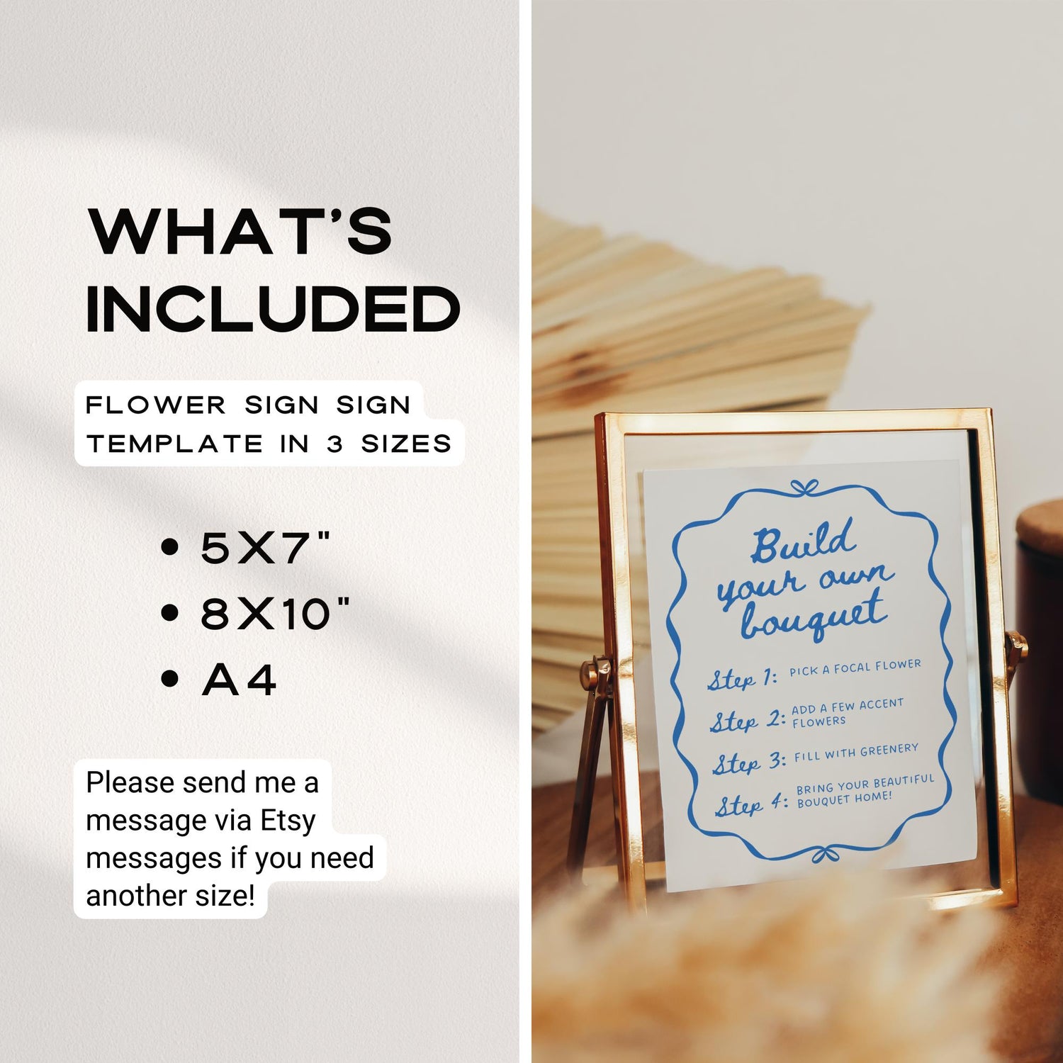 Build Your Own Bouquet Sign – Hand Drawn Flower Bar Canva Template for Bridal Shower or Baby Shower