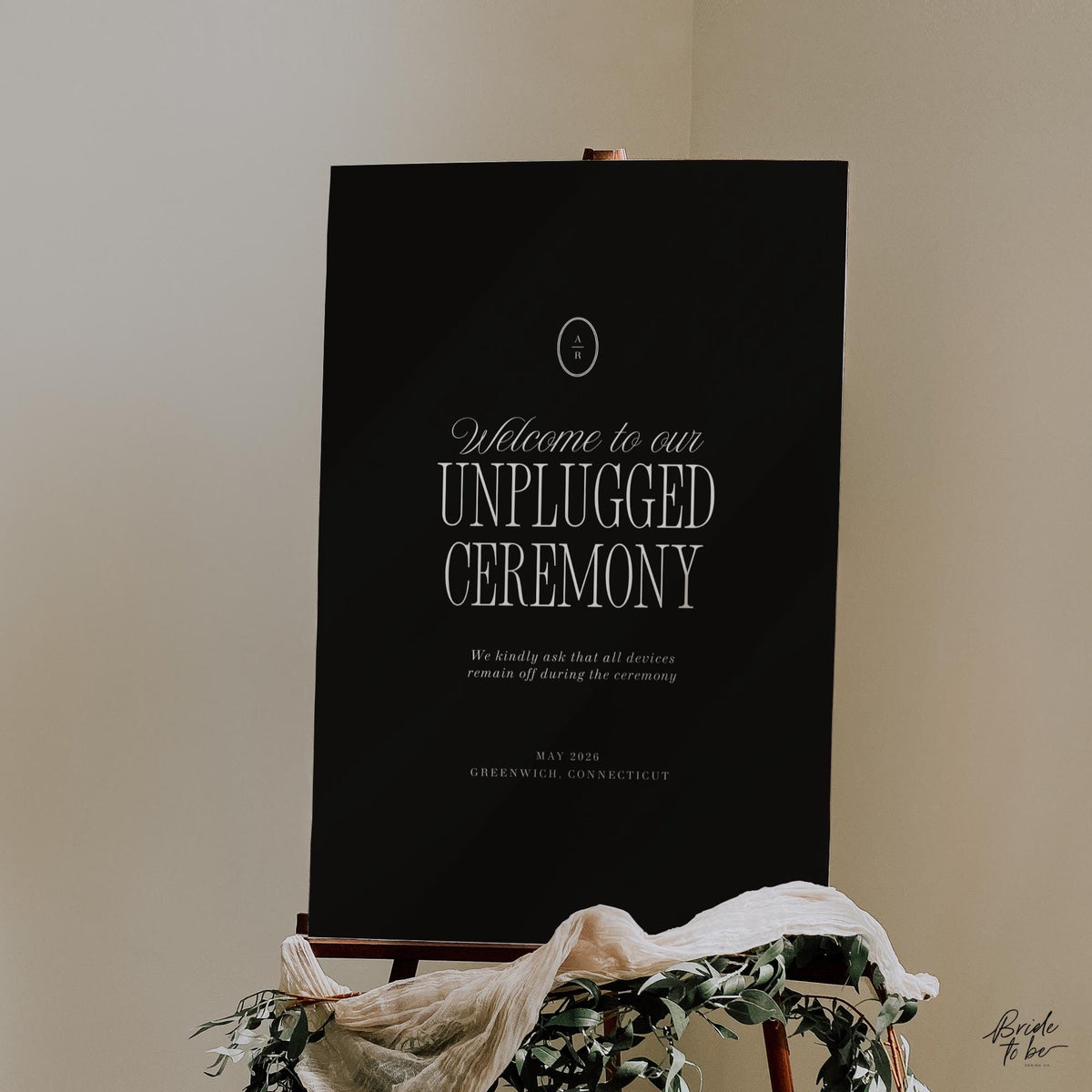 Black &amp; Ivory Unplugged Ceremony Sign | Elegant Canva Template