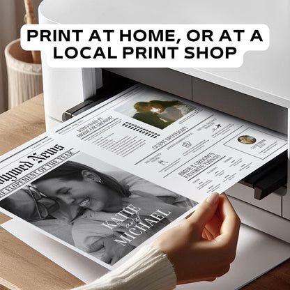 Photo Wedding Newspaper Template – Editable Newspaper Program &amp; Save the Date Canva