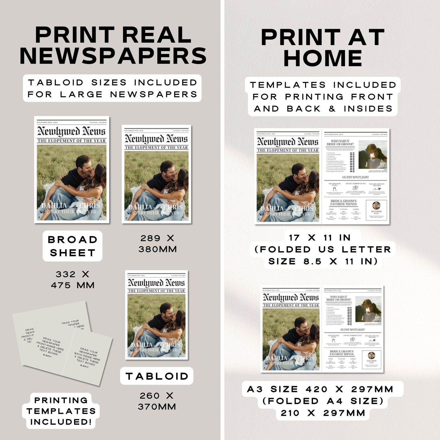 Photo Wedding Newspaper Template – Editable Newspaper Program &amp; Save the Date Canva