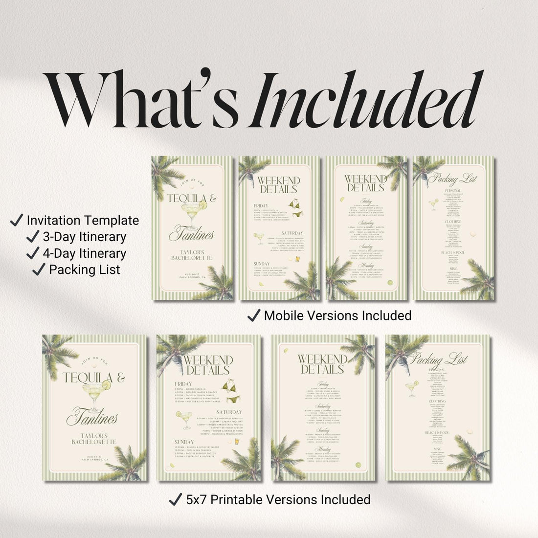Tequila &amp; Tanlines Bachelorette Weekend Bundle – Beach Canva Templates