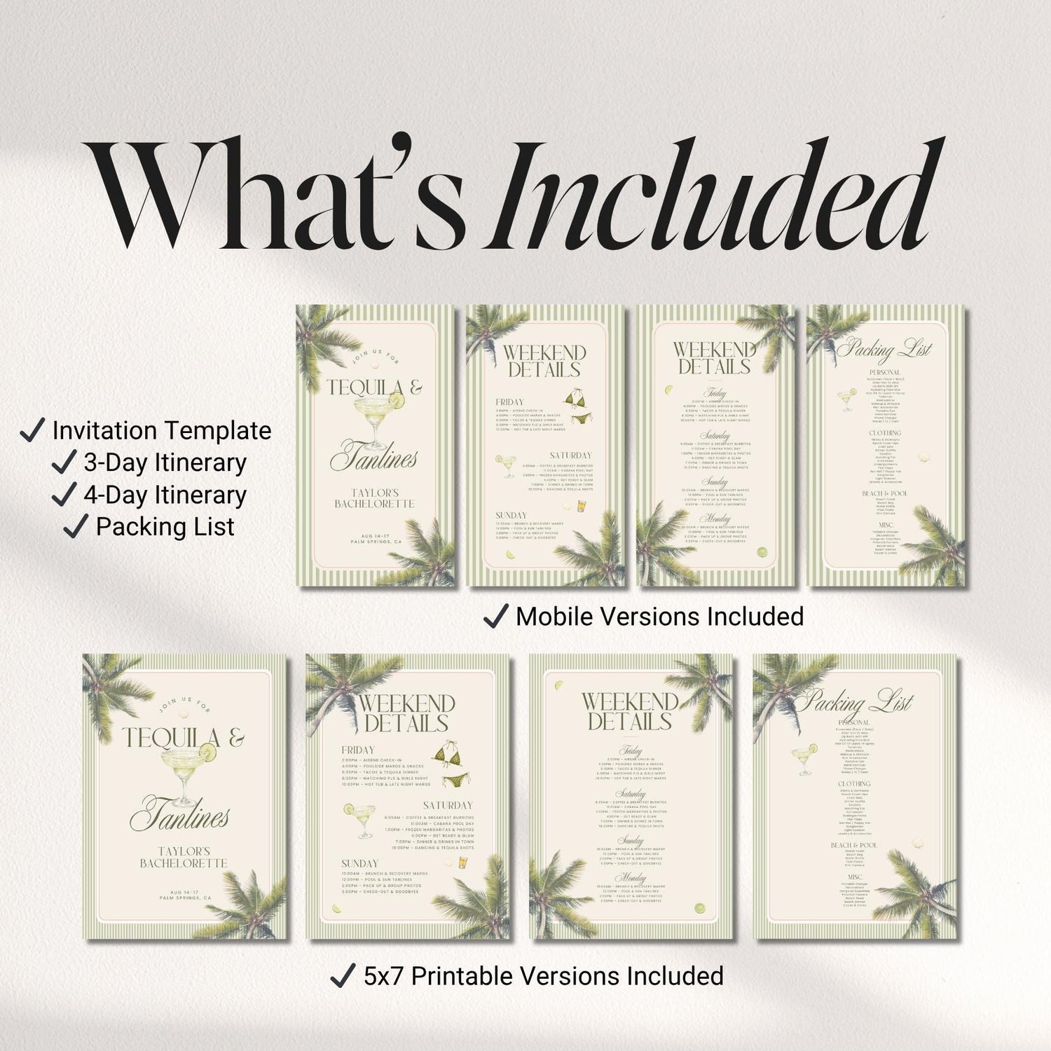 Tequila &amp; Tanlines Bachelorette Weekend Bundle – Beach Canva Templates